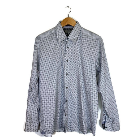 Ted Baker London Sz 4 Button Up Shirt Long Sleeve Flip Cuff Dress Shirt Pattern - Picture 1 of 9